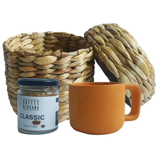 Gift Basket - Instant Coffee | Terracotta Mug | Hand Woven Container